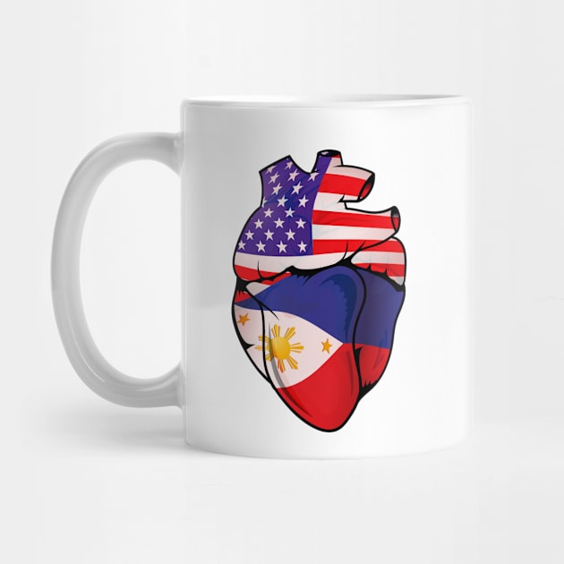 Filipino American Split Anatomical Heart With Flags by Biped Stuff